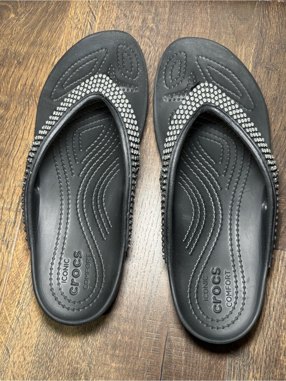 Crocs Kadee II Rhinestone Flip Flop Sandals Black Women’s Size 8